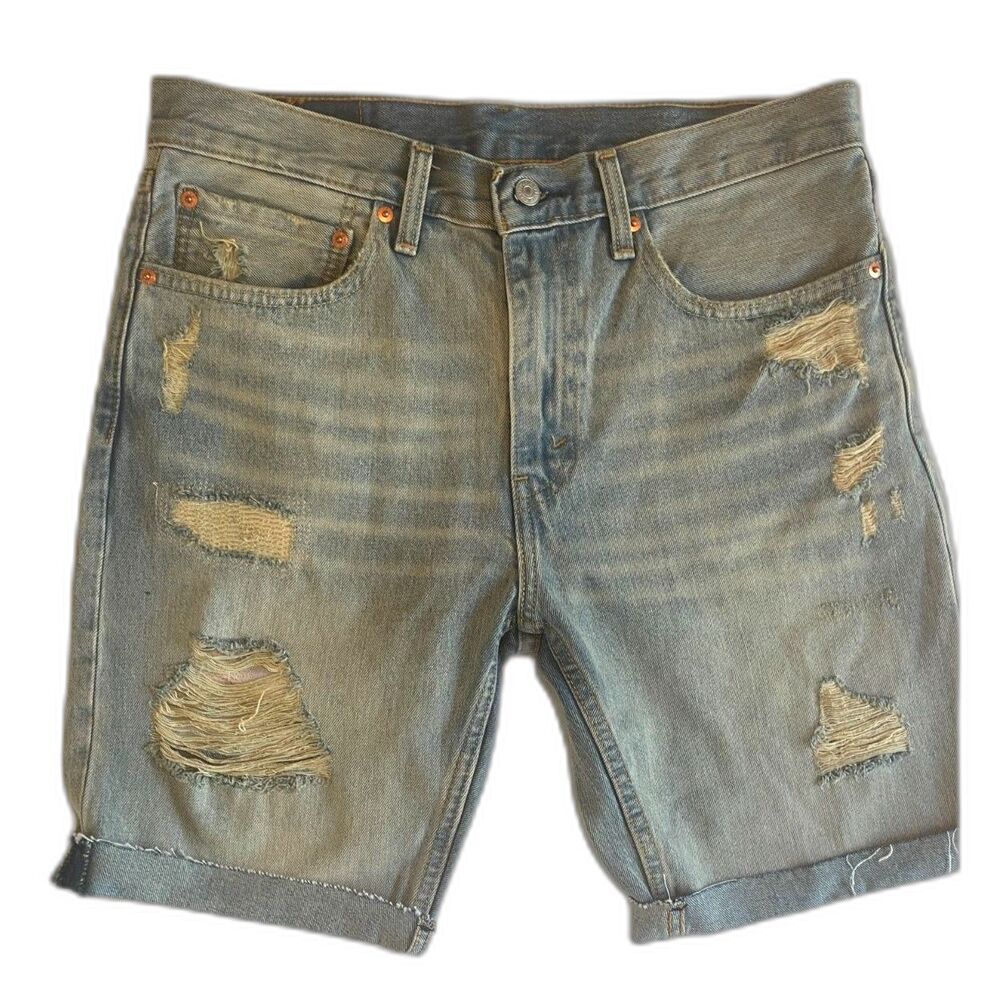 Levi’s 412 Men’s Slim Fit Denim Shorts Distressed Wash Thrashed Size 34 NWOT